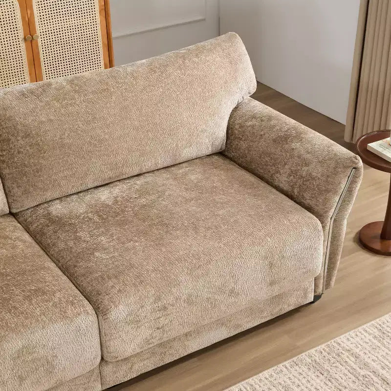 Ensemble de canapé d'angle en forme de L avec pouf, canapé 3 places en chenille avec assise extra-large et USB, 110