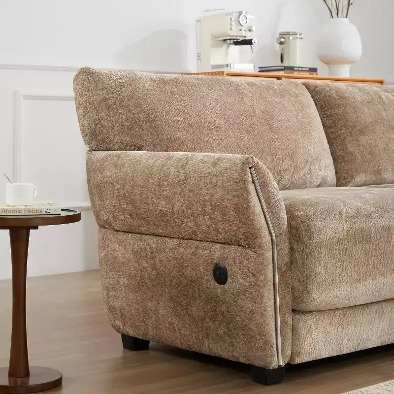 Ensemble de canapé d'angle en forme de L avec pouf, canapé 3 places en chenille avec assise extra-large et USB, 110