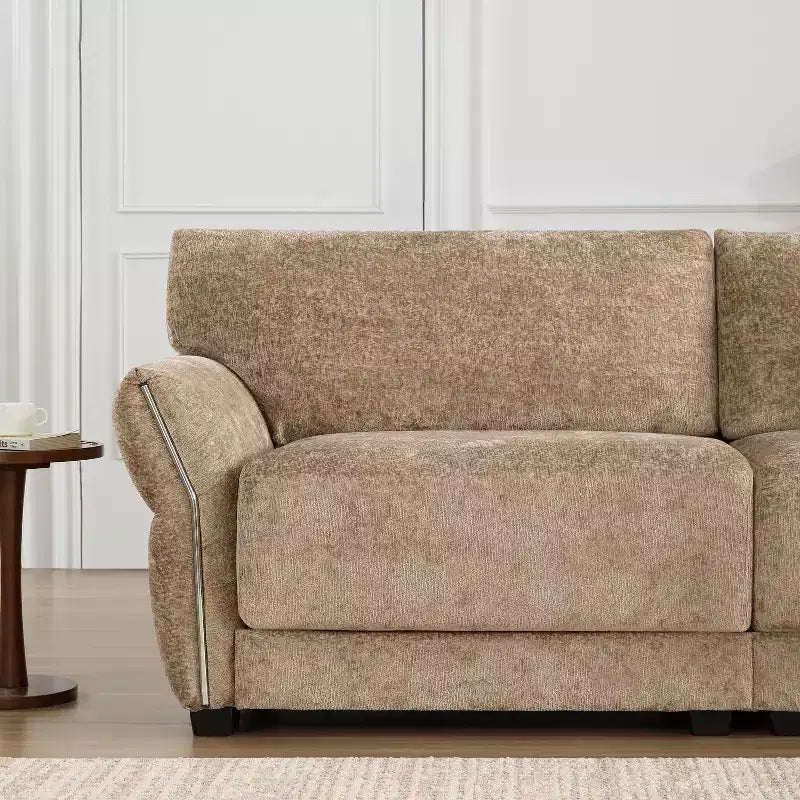 Ensemble de canapé d'angle en forme de L avec pouf, canapé 3 places en chenille avec assise extra-large et USB, 110