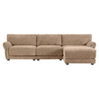 Ensemble de canapé d'angle en forme de L avec pouf, canapé 3 places en chenille avec assise extra-large et USB, 110