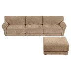Ensemble de canapé d'angle en forme de L avec pouf, canapé 3 places en chenille avec assise extra-large et USB, 110