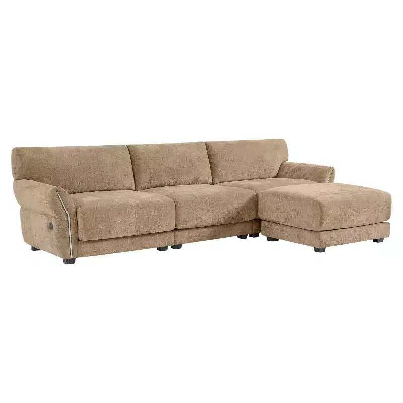 Ensemble de canapé d'angle en forme de L avec pouf, canapé 3 places en chenille avec assise extra-large et USB, 110
