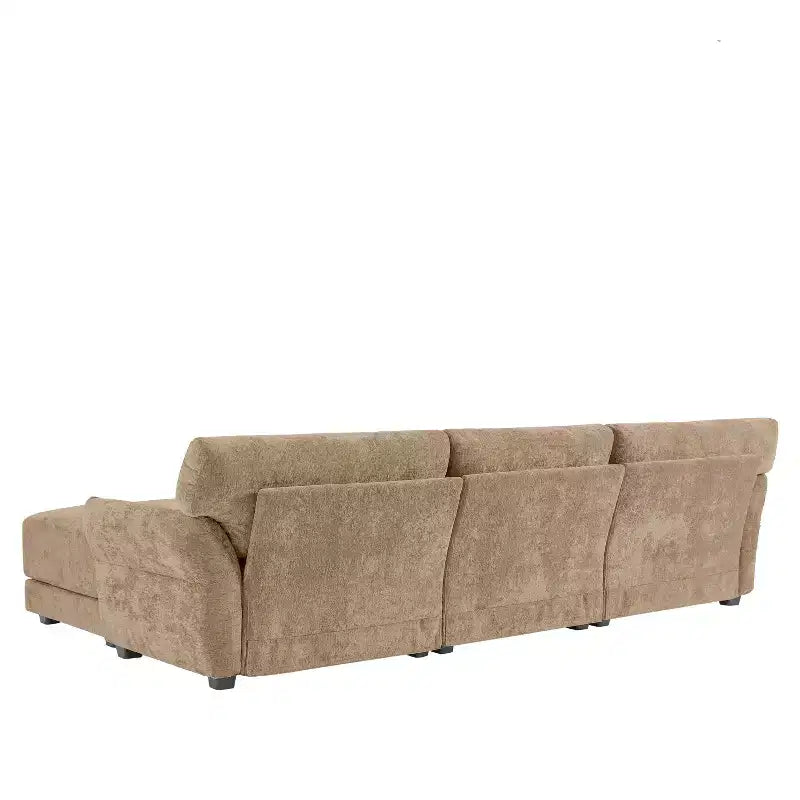 Ensemble de canapé d'angle en forme de L avec pouf, canapé 3 places en chenille avec assise extra-large et USB, 110