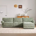 Ensemble de canapé d'angle en forme de L avec pouf, canapé 3 places en chenille avec assise extra-large et USB, 110