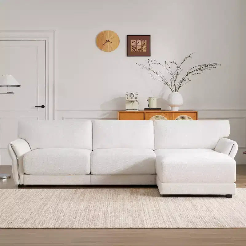 Ensemble de canapé d'angle en forme de L avec pouf, canapé 3 places en chenille avec assise extra-large et USB, 110
