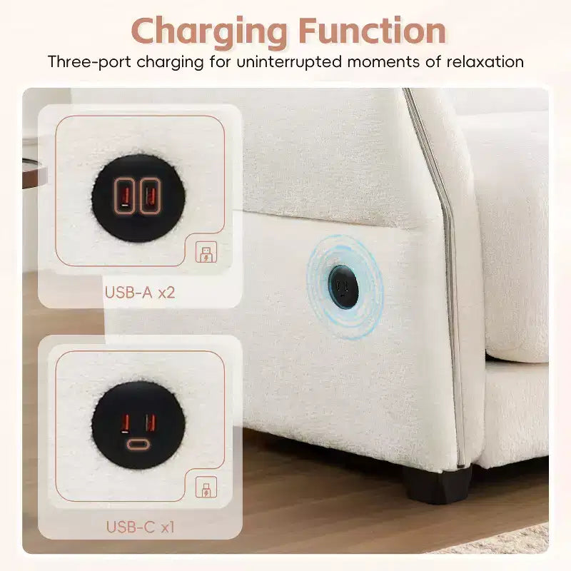 Ensemble de canapé d'angle en forme de L avec pouf, canapé 3 places en chenille avec assise extra-large et USB, 110