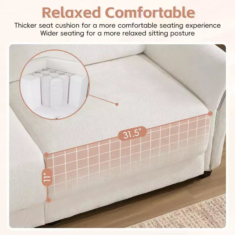 Ensemble de canapé d'angle en forme de L avec pouf, canapé 3 places en chenille avec assise extra-large et USB, 110