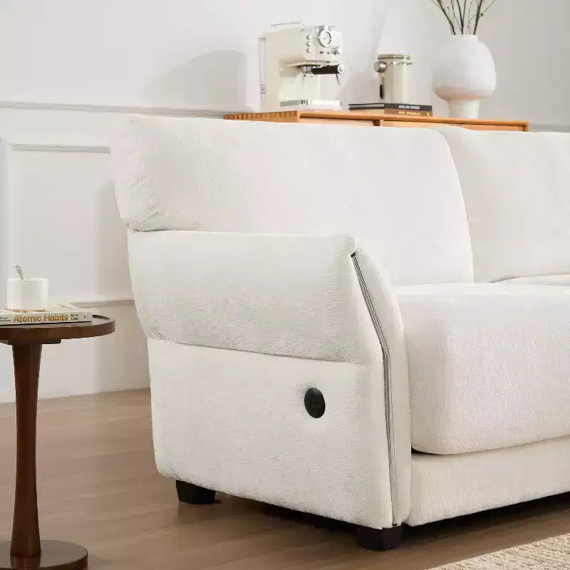 Ensemble de canapé d'angle en forme de L avec pouf, canapé 3 places en chenille avec assise extra-large et USB, 110