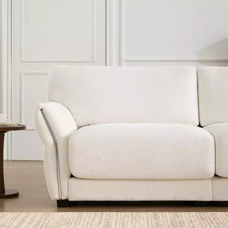 Ensemble de canapé d'angle en forme de L avec pouf, canapé 3 places en chenille avec assise extra-large et USB, 110