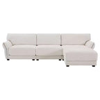 Ensemble de canapé d'angle en forme de L avec pouf, canapé 3 places en chenille avec assise extra-large et USB, 110