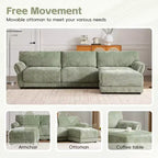 Ensemble de canapé d'angle en forme de L avec pouf, canapé 3 places en chenille avec assise extra-large et USB, 110