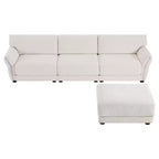 Ensemble de canapé d'angle en forme de L avec pouf, canapé 3 places en chenille avec assise extra-large et USB, 110