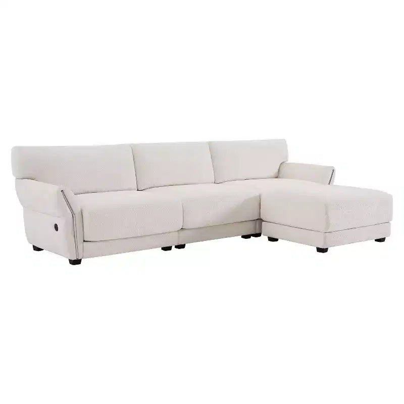 Ensemble de canapé d'angle en forme de L avec pouf, canapé 3 places en chenille avec assise extra-large et USB, 110
