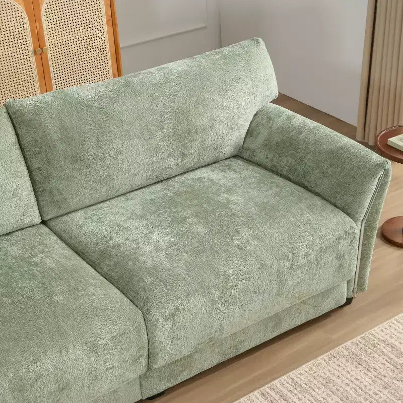 Ensemble de canapé d'angle en forme de L avec pouf, canapé 3 places en chenille avec assise extra-large et USB, 110
