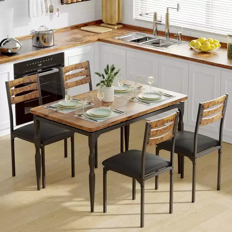 Coolmee Ensemble table et 4 chaises de salle à manger, style industriel, pour cuisine, salle à manger, appartement