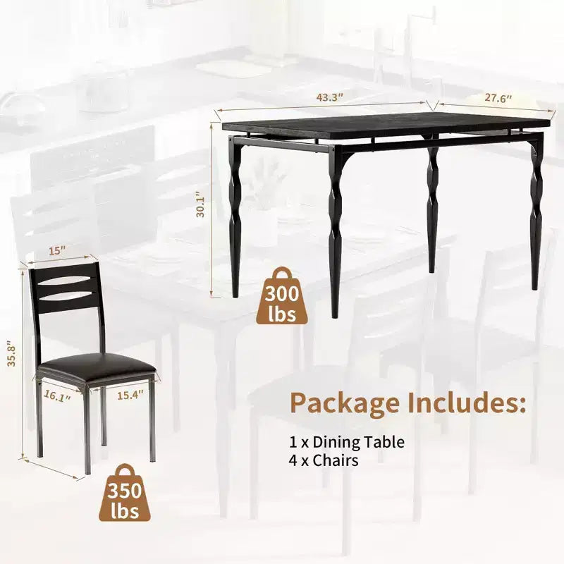 Coolmee Ensemble table et 4 chaises de salle à manger, style industriel, pour cuisine, salle à manger, appartement