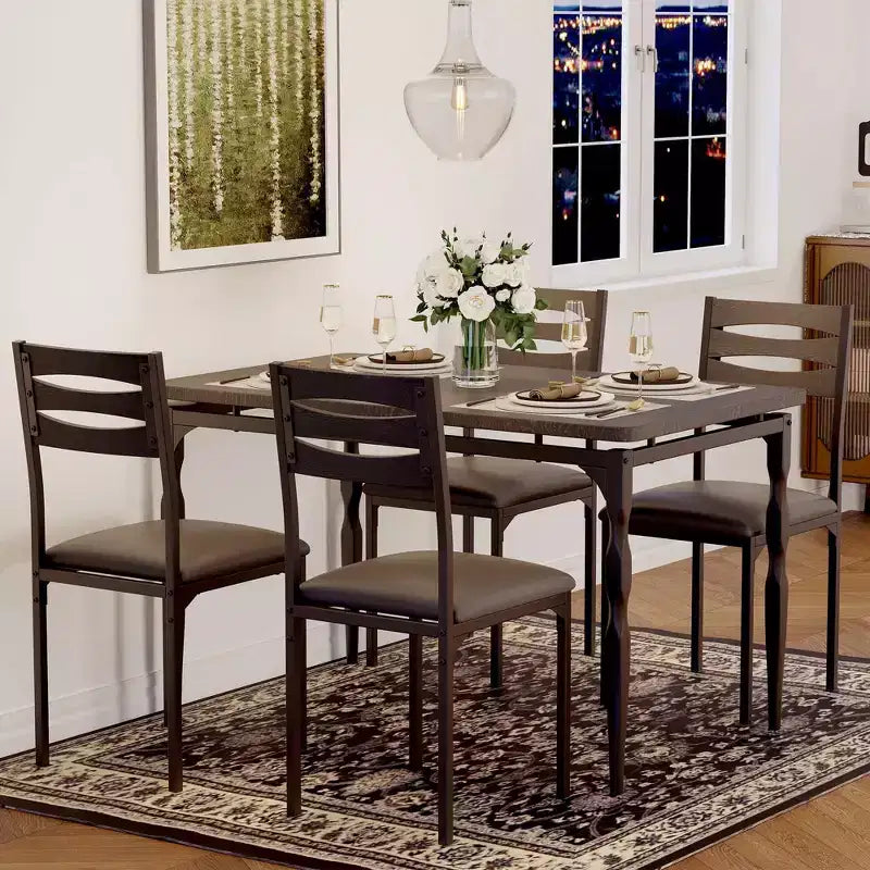 Coolmee Ensemble table et 4 chaises de salle à manger, style industriel, pour cuisine, salle à manger, appartement