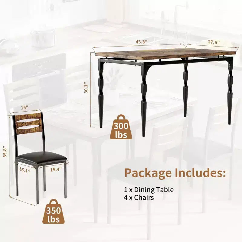 Coolmee Ensemble table et 4 chaises de salle à manger, style industriel, pour cuisine, salle à manger, appartement