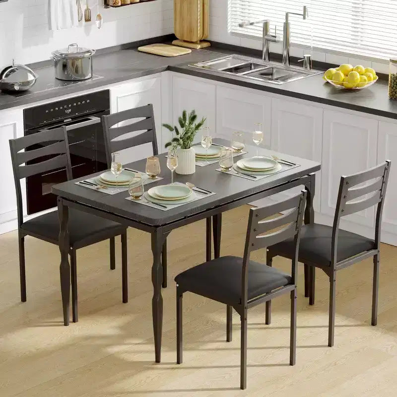 Coolmee 5 Piece Dining Table Set, Industrial Style Dining Table and Chairs Set for 4, Kitchen Table Set for Dining Room Kitchen Apartment