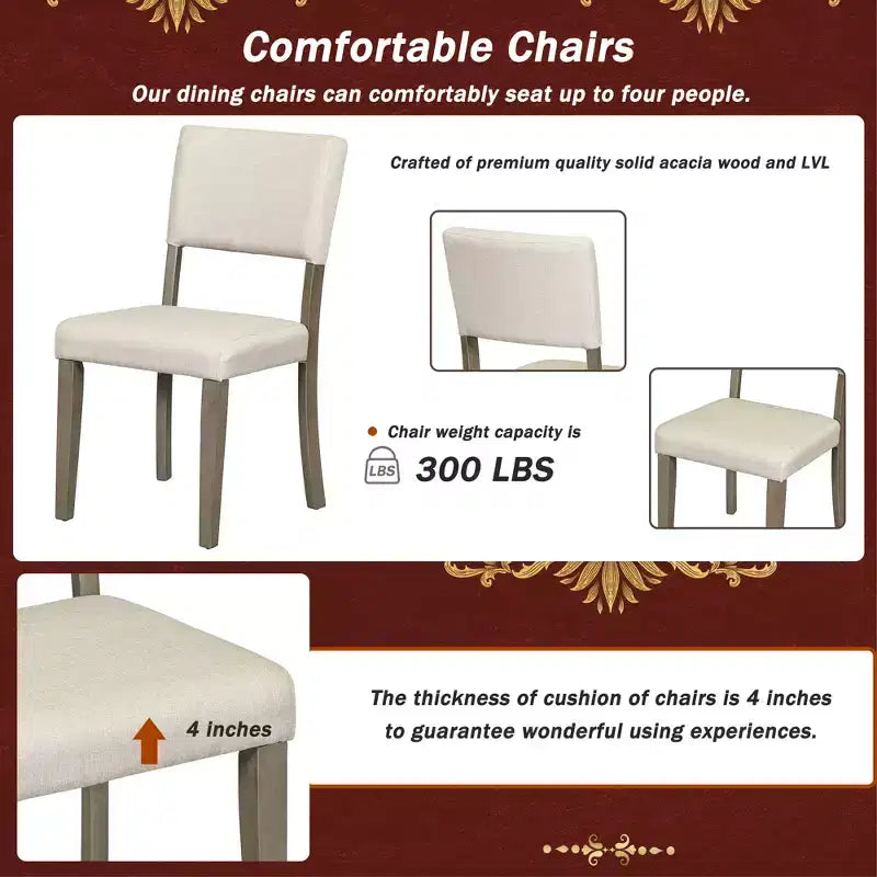 Ensemble de table à manger ronde pour 4 personnes, 5 pièces, style rétro, avec 4 chaises rembourrées