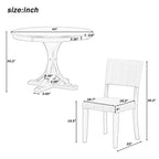 Ensemble de table à manger ronde pour 4 personnes, 5 pièces, style rétro, avec 4 chaises rembourrées