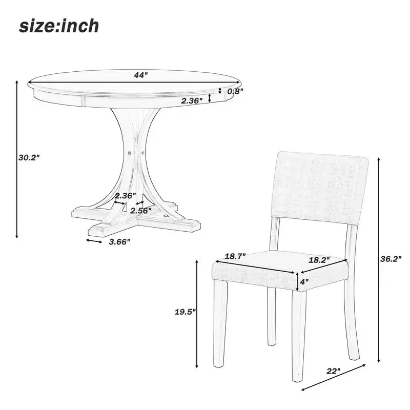Ensemble de table à manger ronde pour 4 personnes, 5 pièces, style rétro, avec 4 chaises rembourrées