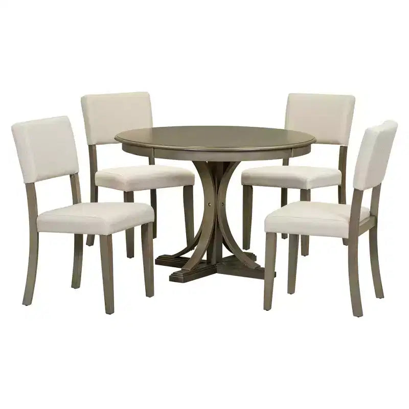 Ensemble de table à manger ronde pour 4 personnes, 5 pièces, style rétro, avec 4 chaises rembourrées