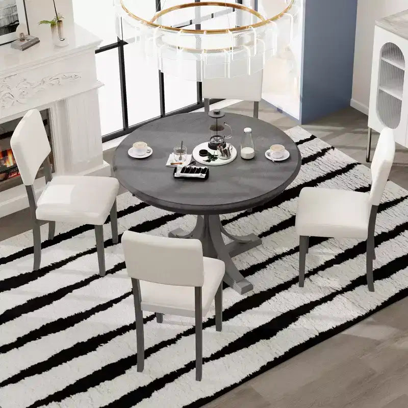 Ensemble de table à manger ronde pour 4 personnes, 5 pièces, style rétro, avec 4 chaises rembourrées