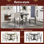 Ensemble de table à manger ronde pour 4 personnes, 5 pièces, style rétro, avec 4 chaises rembourrées