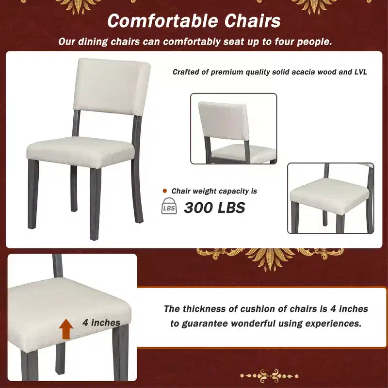 Ensemble de table à manger ronde pour 4 personnes, 5 pièces, style rétro, avec 4 chaises rembourrées