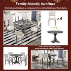 Ensemble de table à manger ronde pour 4 personnes, 5 pièces, style rétro, avec 4 chaises rembourrées