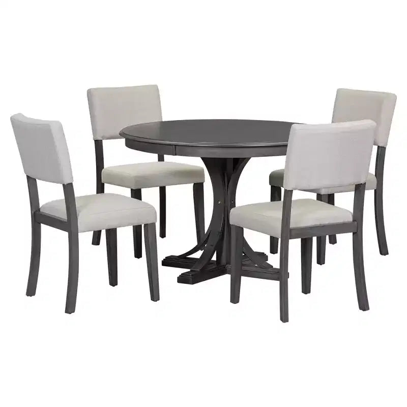Ensemble de table à manger ronde pour 4 personnes, 5 pièces, style rétro, avec 4 chaises rembourrées