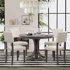 Round Dining Table Set for 4, 5 Pieces Retro Kitchen Table Set with 4 Upholstered Chairs