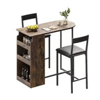 3-Piece Farmhouse Bistro Dining Table Set for 2 with Storage Shelves, Counter-Height Table & 2 PU Leather Chairs, Kitchen Dining Table Set