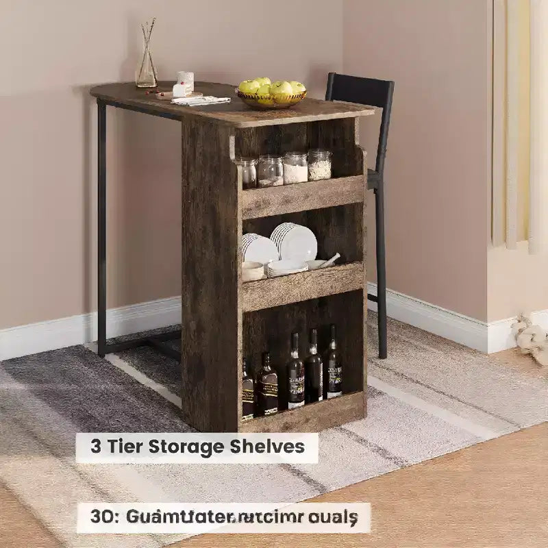 Ensemble de table de bistrot de ferme 3 pièces pour 2 avec étagères de rangement, table hauteur comptoir et 2 chaises en cuir PU, ensemble de table de salle à manger de cuisine