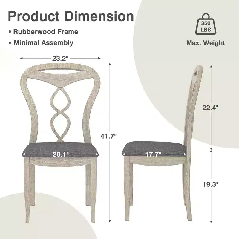 Ensemble de salle à manger extensible VECELO 5/7 pièces, table en bois d'hévéa avec 4/6 chaises de salle à manger rembourrées sans accoudoirs pour la cuisine, gris