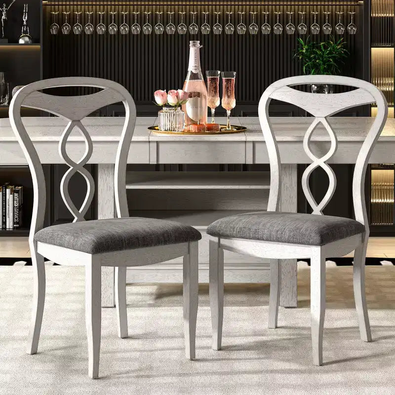 Ensemble de salle à manger extensible VECELO 5/7 pièces, table en bois d'hévéa avec 4/6 chaises de salle à manger rembourrées sans accoudoirs pour la cuisine, gris