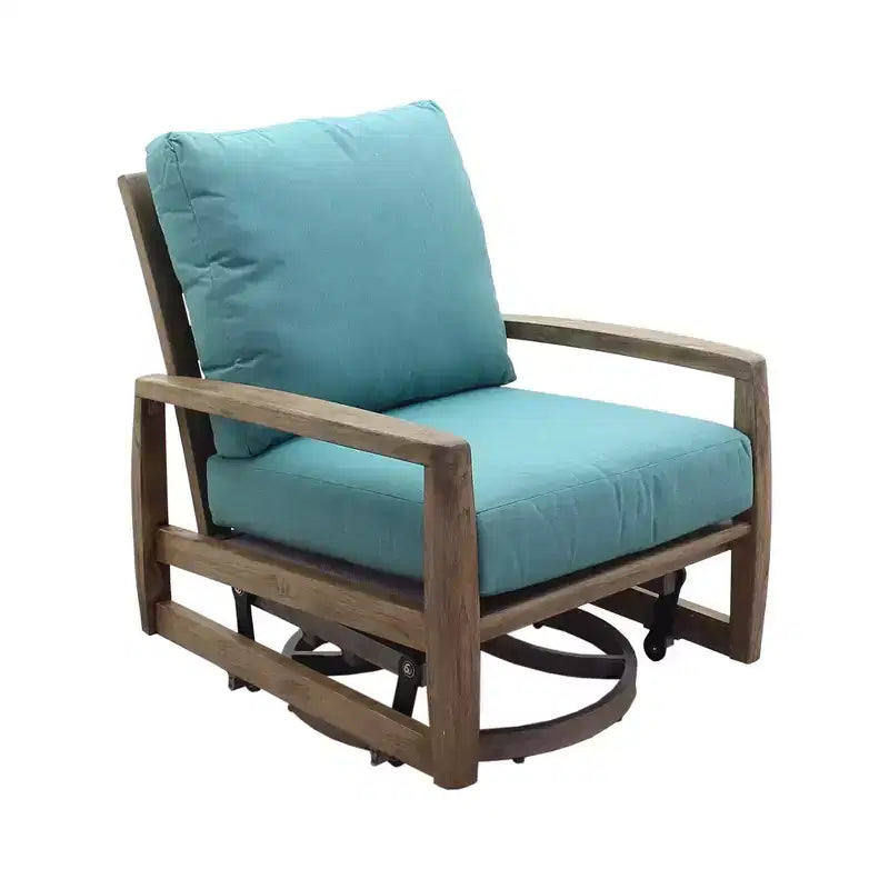 Ensemble deux pièces fauteuil à bascule pivotant et pouf Courtyard Casual Avalon en teck FSC
