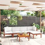 vidaXL Salon de jardin 6 pièces avec coussins crème, ensemble de mobilier de terrasse en bois d'acacia, comprenant des canapés, une table et un repose-pieds