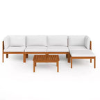 vidaXL Salon de jardin 6 pièces avec coussins crème, ensemble de mobilier de terrasse en bois d'acacia, comprenant des canapés, une table et un repose-pieds