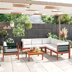 vidaXL Salon de jardin 7 pièces en bois d'acacia massif avec coussins crème – Ensemble de mobilier de jardin rustique et résistant aux intempéries avec table, canapés et fauteuil.