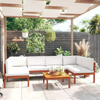 vidaXL Salon de jardin - 7 pièces avec coussins crème - Bois d'acacia massif - Comprend un canapé d'angle, un canapé central, une table - Design rustique