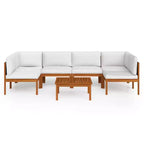 vidaXL Salon de jardin - 7 pièces avec coussins crème - Bois d'acacia massif - Comprend un canapé d'angle, un canapé central, une table - Design rustique