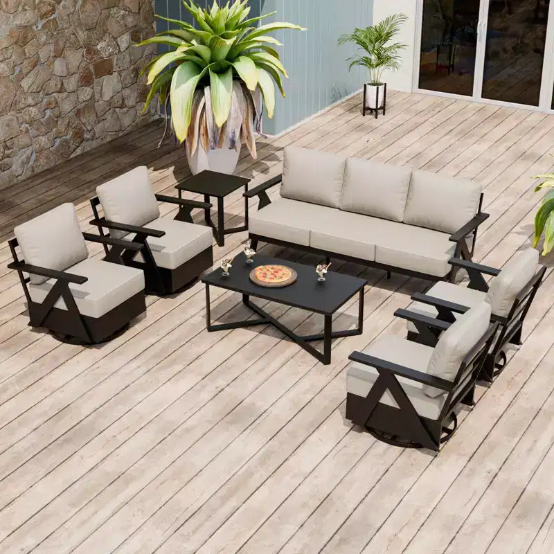 Ensemble de mobilier de jardin moderne EAGLE PEAK Urban Slate 7 pièces : canapé, fauteuils de patio, table basse et table d'appoint