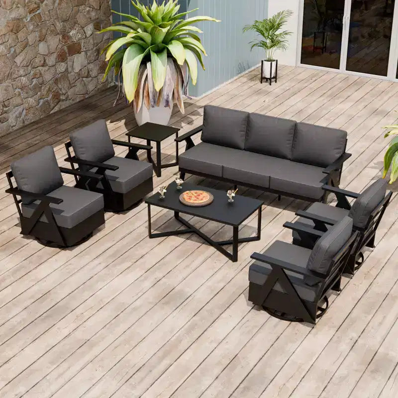 Ensemble de mobilier de jardin moderne EAGLE PEAK Urban Slate 7 pièces : canapé, fauteuils de patio, table basse et table d'appoint