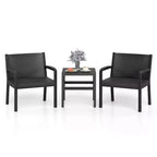 Costway Ensemble de Meubles de Patio 3 Pièces avec 2 Fauteuils en Rotin Modernes et Table d'Appoint 25 Squire Noir/Gris