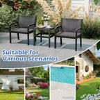 Costway Ensemble de Meubles de Patio 3 Pièces avec 2 Fauteuils en Rotin Modernes et Table d'Appoint 25 Squire Noir/Gris