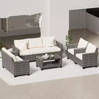 Ensemble de mobilier de patio, ensemble de canapé sectionnel d'extérieur 5 pièces avec table à manger et coussins épais - en rotin PE résistant aux intempéries