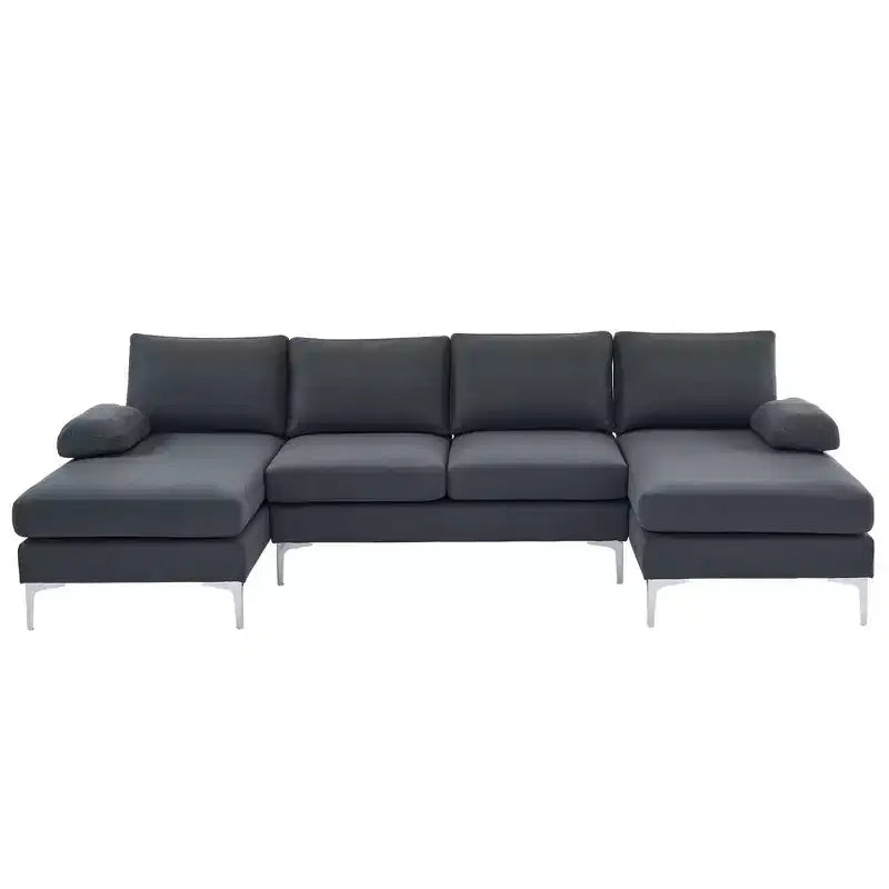 Karl Home | Canapé d'angle en U 3 places en polyester blanc cassé avec accoudoirs surmatelassés de 110 po de large