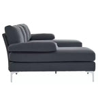 Karl Home | Canapé d'angle en U 3 places en polyester blanc cassé avec accoudoirs surmatelassés de 110 po de large